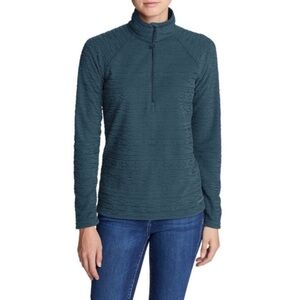 Eddie Bauer Blue Diamond Pattern Fleece Turtleneck 1/4 Zip Sweater Size Medium